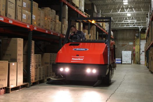 PowerBoss Atlas Sweeping in a Warehouse