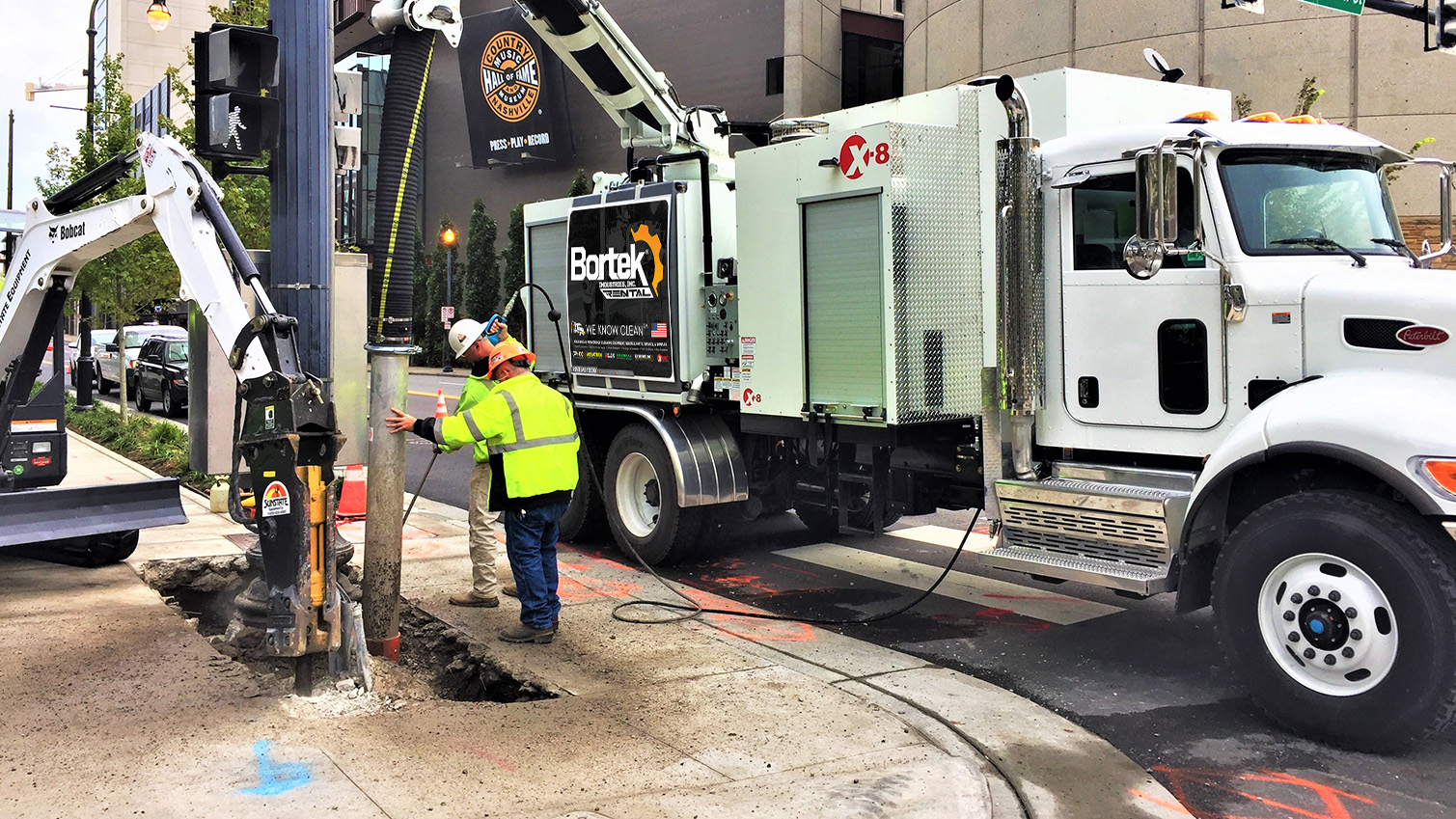 Hydro excavator vac truck on a job site