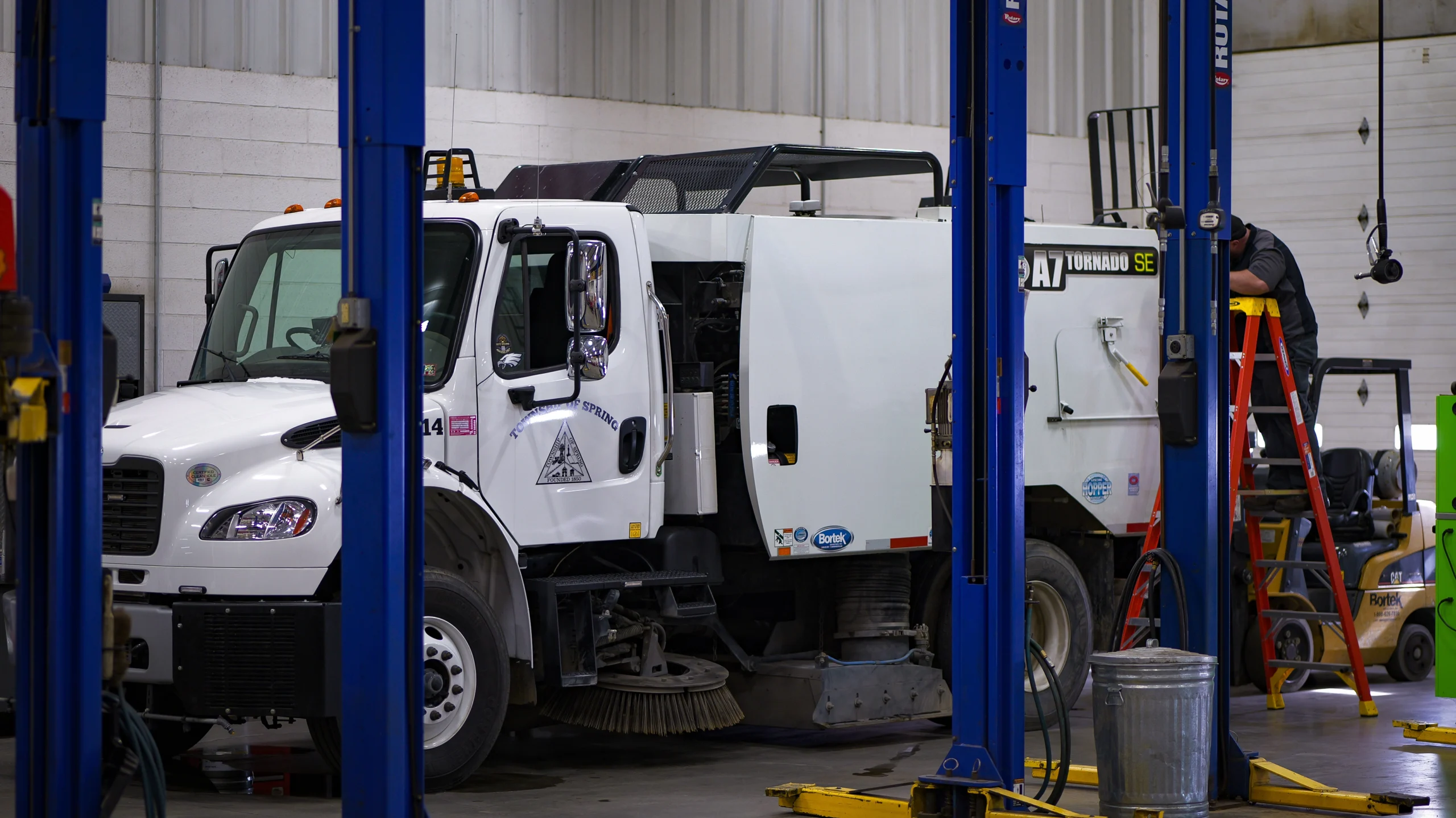 Street sweeper in for planned maintenance service